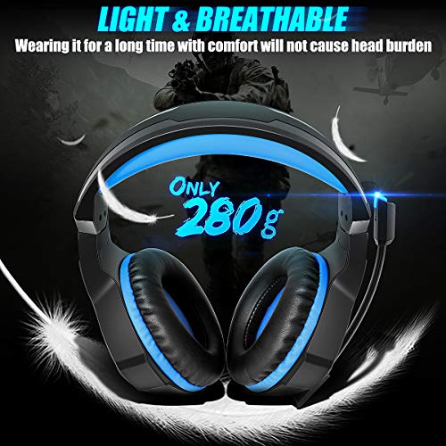 Beexcellent Cascos PS4 con Micrófono Flexible para Xbox One PC Nintendo PS4 Tableta Laptop, Auriculares con Premium Stereo, Orejeras Acolchadas Ligero Cómodo y Diadema Ajustable, Iluminación RGB