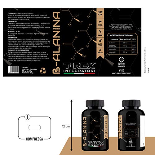 Beta Alanina 100 comprimidos de 1500mg con vitaminas B1-B6-E. Contrarresta la formación de ácido láctico. Mejora la resistencia y los tiempos de recuperación.