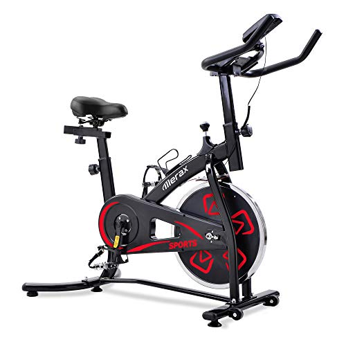 Bicicletas Estáticas de Spinning Ajustables Bicicleta Fitness Pantalla LCD, Bicicleta de Ejercicios Aeróbicos Sport para Interiores Entrenamiento Ejercicios Cardiovasculares [EU Stock] (Rojo)