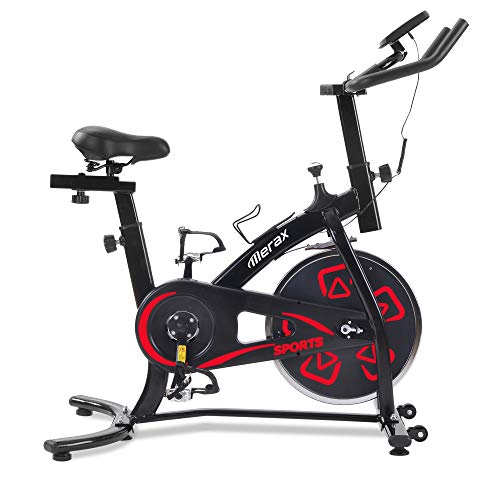 Bicicletas Estáticas de Spinning Ajustables Bicicleta Fitness Pantalla LCD, Bicicleta de Ejercicios Aeróbicos Sport para Interiores Entrenamiento Ejercicios Cardiovasculares [EU Stock] (Rojo)