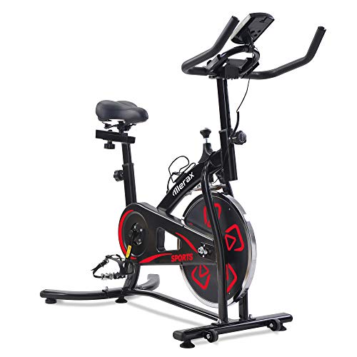 Bicicletas Estáticas de Spinning Ajustables Bicicleta Fitness Pantalla LCD, Bicicleta de Ejercicios Aeróbicos Sport para Interiores Entrenamiento Ejercicios Cardiovasculares [EU Stock] (Rojo)