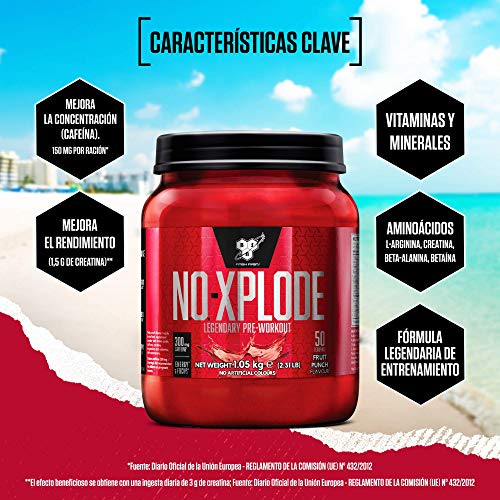 BSN Nutrition N.O.-Xplode, Suplementos Deportivos Pre Workout en Polvo con Creatina Monohidrato, Cafeina, Beta Alanina, Vitamina D y Vitamina B Complex, Ponche de Frutas, 50 Porciones, 1.05kg