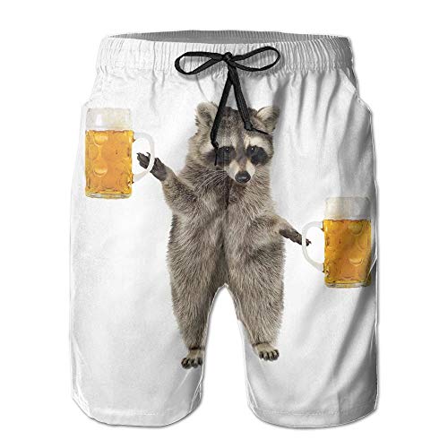 fjfjfdjk Mens/Men's Funny Raccoon Wite Beer Summer Beach Shorts Casual Pants Printing Quick Dry Beach Shorts Swim Trunk Medium