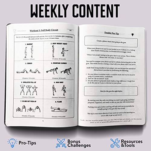 Habit Nest The Weightlift Gym Buddy Journal un programa de entrenamiento personal de 12 semanas en un diario. Un diario de ejercicio y registro de 12 semanas. Tu mejor planificador de fitness., Gris