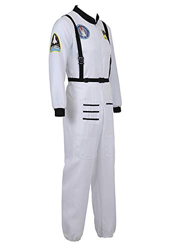 JEK Astronaut Spaceman Disfraz Uniforme para Hombres y Mujeres Space Explorer Mono Traje de Vuelo Adultos Astronauta Juego de rol Cosplay Disfraces, Blanco, Small