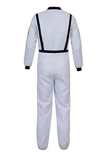 JEK Astronaut Spaceman Disfraz Uniforme para Hombres y Mujeres Space Explorer Mono Traje de Vuelo Adultos Astronauta Juego de rol Cosplay Disfraces, Blanco, Small