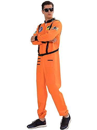 JEK Disfraz de Astronauta para Hombre y Mujer, Traje de Vuelo para Adultos, Traje de Astronauta, Juego de rol, Disfraces de Cosplay, Naranja, Small