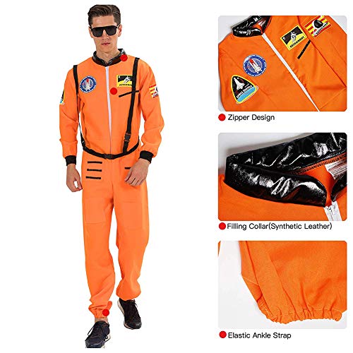 JEK Disfraz de Astronauta para Hombre y Mujer, Traje de Vuelo para Adultos, Traje de Astronauta, Juego de rol, Disfraces de Cosplay, Naranja, Small