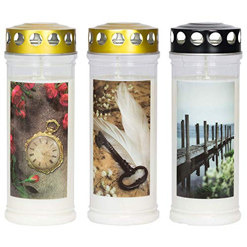 Juego de 3 velas conmemorativas de Jeka, velas para tumba, 100% aceite vegetal, duración de combustión aprox. 7 días.