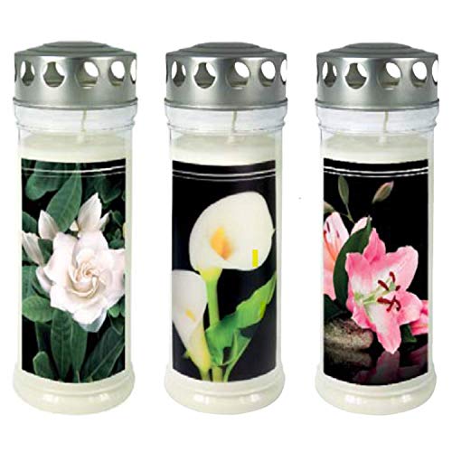 Juego de 3 velas conmemorativas de Jeka, velas para tumba, 100% aceite vegetal, duración de combustión aprox. 7 días.