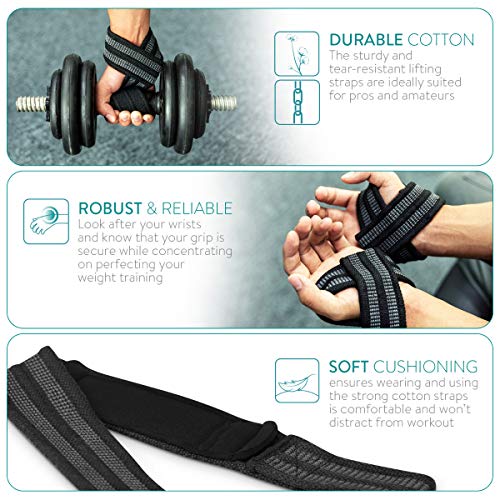 Navaris Correas para Levantamiento de Pesas - Set de 2 Straps para un Mejor Agarre en el Gimnasio - Cintas para Levantar Peso en el Gym - en Negro