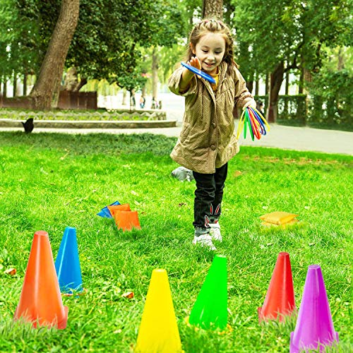 Paochocky 30 Piezas 3 en 1 Juego de Set, Entrenamiento Plástico Conos, Bolsas de Frijol y Anillos de plástico Juego para los Entrenamiento Fútbol, Deportes y Juegos al Aire Libre del Carnaval