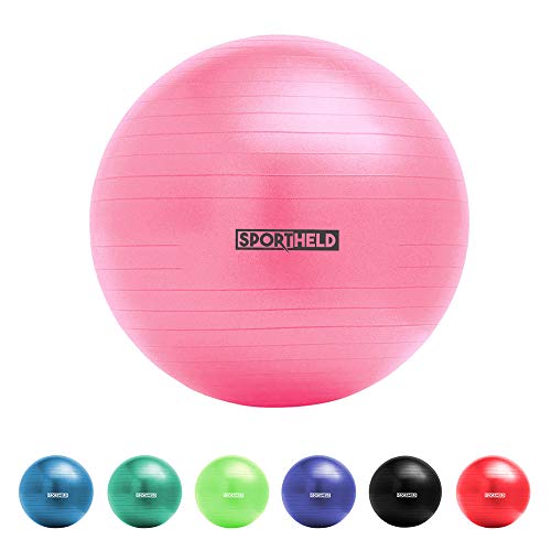 Pelota de ejercicio profesional con BOMBA | Diferentes tamaños (55 cm, 65 cm, 75 cm) y colores (azul, rojo, morado, verde, negro, rosa, turquesa) SEATBALL y FITNESSBALL robusto - Rosa 55cm