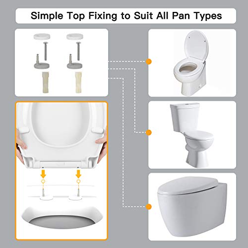 Pipishell Asiento de Tapa wc, Tapas WC de inodoro con cierre suave Tapa WC de universel con un Botón de Liberación Rápida, Top Fixing O-Shaped