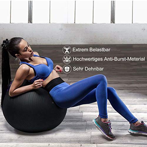 SPFAZJ U6764 Pelota Gimnasia con Bomba Mejorado de Mano Pelota de Ejercicio para Fitness, Yoga, Pilates, CrossFit, etc. - Adecuada para Hombres y MujeresNegro 70cm