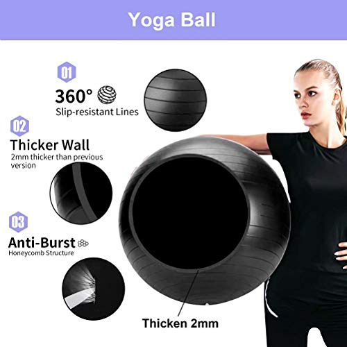 SPFTOY U6764 Pelota Gimnasia con Bomba Mejorado de Mano Pelota de Ejercicio para Fitness, Yoga, Pilates, CrossFit, etc. - Adecuada para Hombres y MujeresNegro 70cm