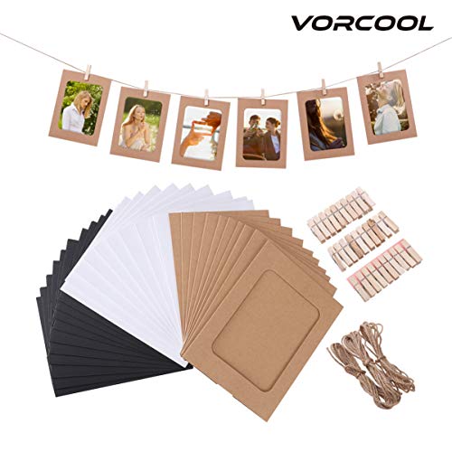 VORCOOL 30pcs Marco de Foto de Papel Decoración de Pared con Cuerda y Clip Bordes de Decoración Marco de Papel para 4x6in Fotos